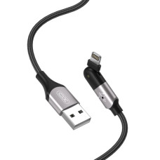 Кабель USB XO NB176 2.4A Quick Charge Lightning разъем на 180° 1.2m тканинний black