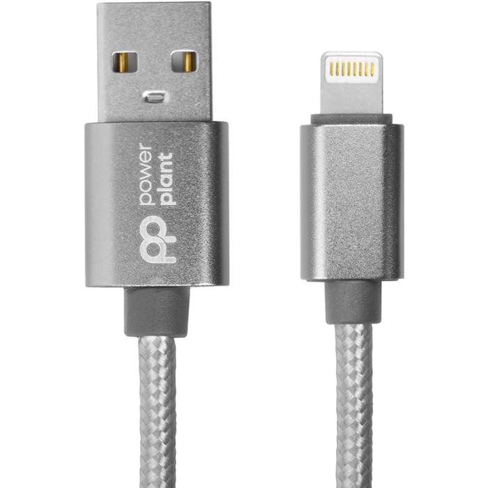 Кабель PowerPlant USB - Lightning, 1м, нейлон, металевий штекер, сірий CA912322