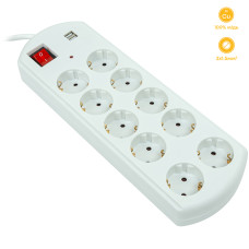 Мережевий фільтр PowerPlant 5м, 3x1.5мм2, 10А, 10 розеток, 2xUSB, євростандарт, 100%мідь (YS-N6065/ EX610556